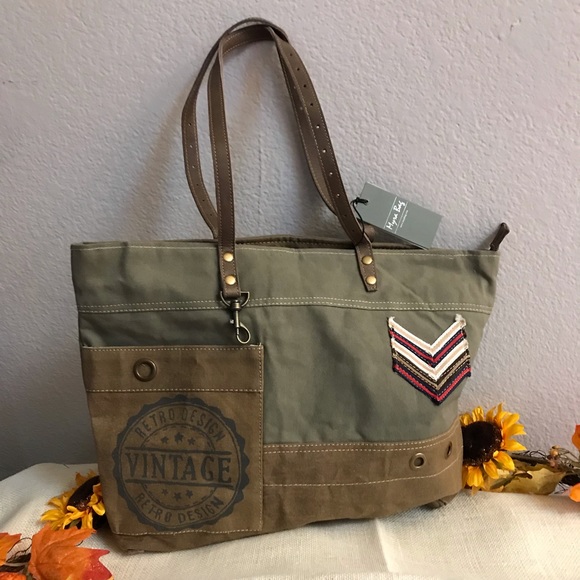 MYRA Handbags - MYRA Military Badge Canvas Leather bag purse